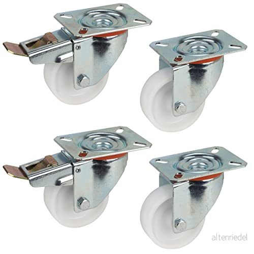 Dörner + Hjälmer uppsättning av 4 transportutrustningsrullar 80 mm PP, platta 100 x 85 mm, rullmix, lastkapacitet 300 kg/set 4002350564108