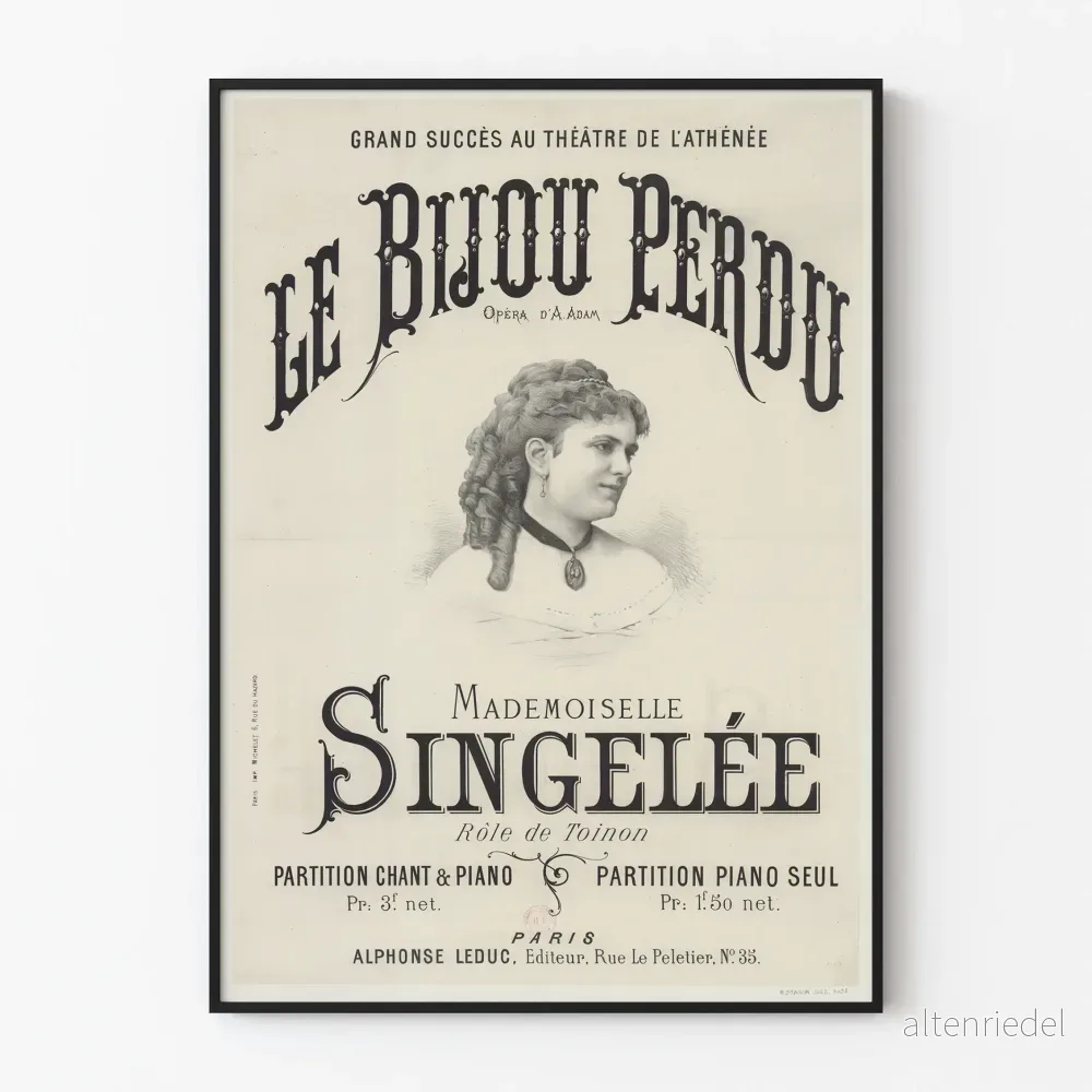 Vintageposter Le Bijou Perdu - Operan av A. Adam med Mademoiselle Singelée