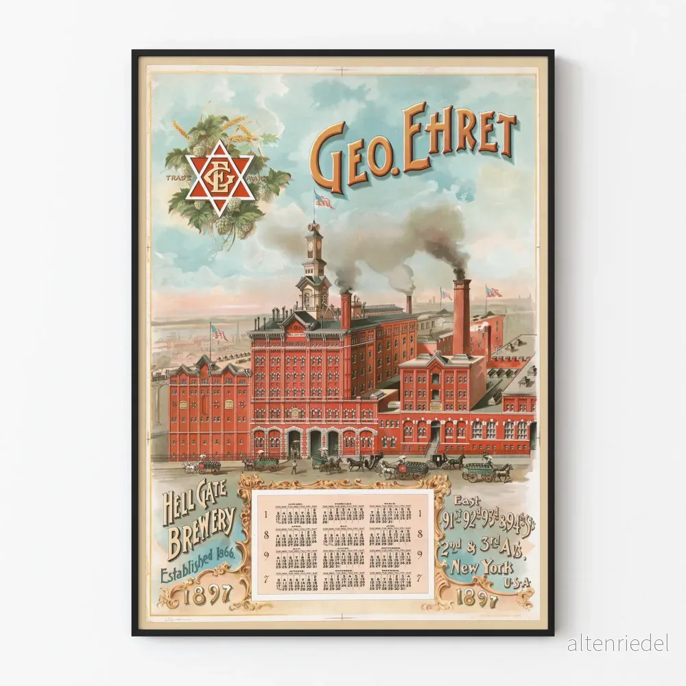 Vintageposter för Hell Gate Brewery 1897 av Geo. Ehret