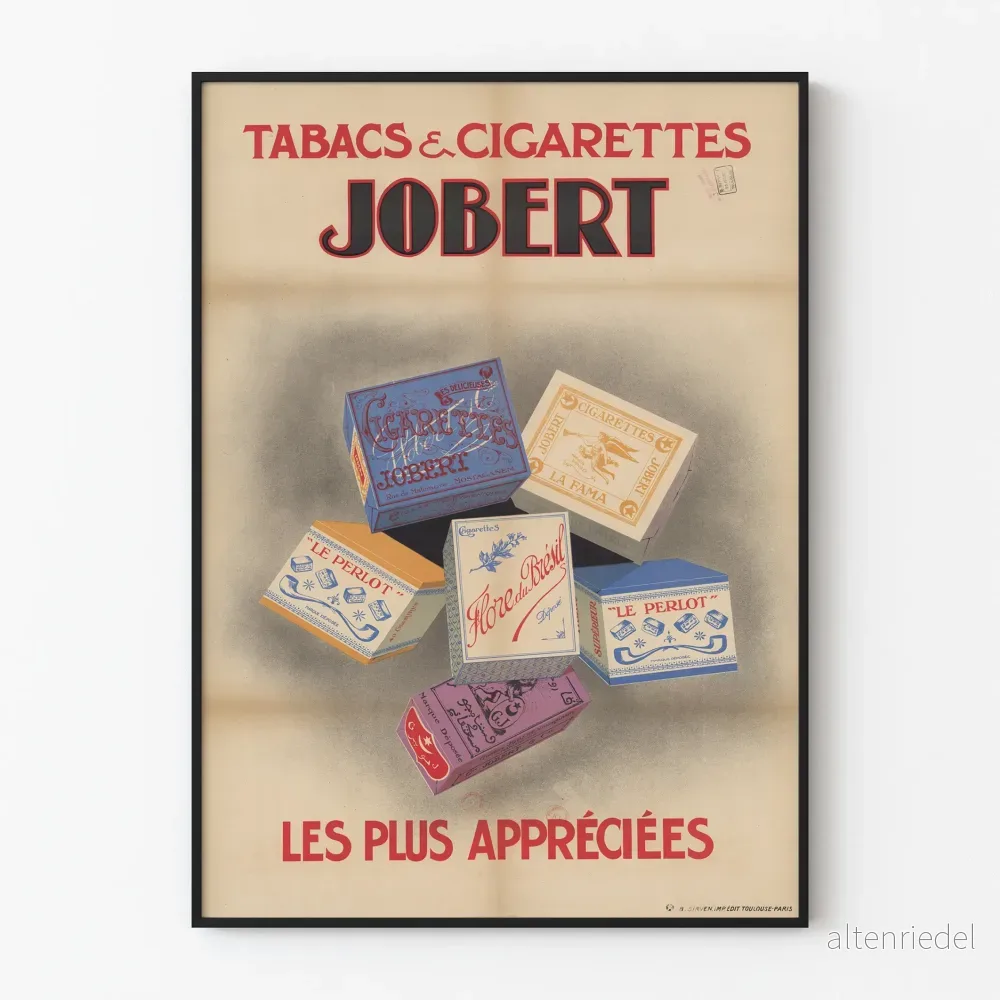 Vintageposter för reklam för tobaks- och cigarettmärket Jobert