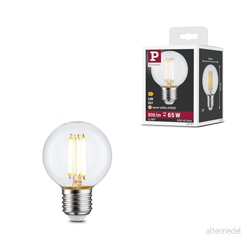 Paulmann 28987 Filament 230V LED glob G60 E27 7 W 230 V 806 lm 60 mm Klar Glas 2700 K Varmvit ljuskälla 4000870289877