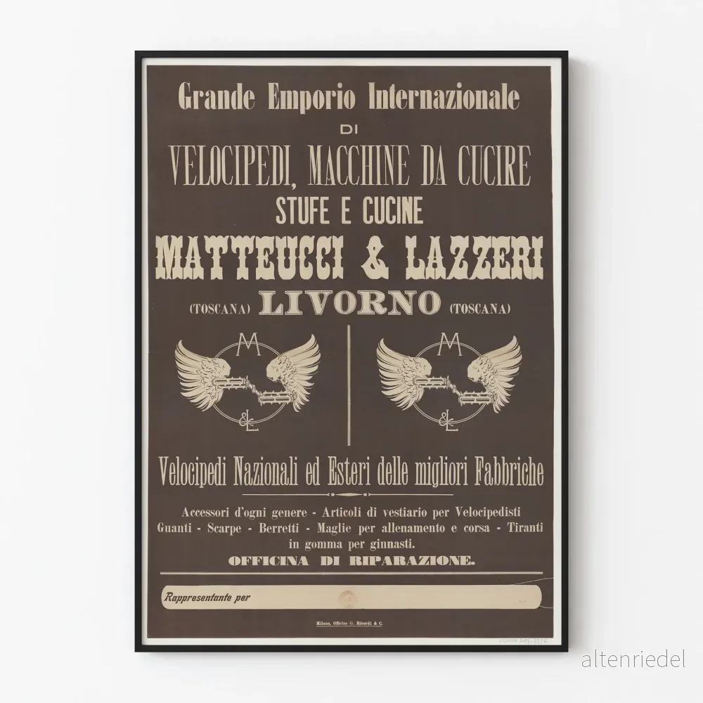 Vintageposter Stor Emporio Internazionale Velociped Livorno
