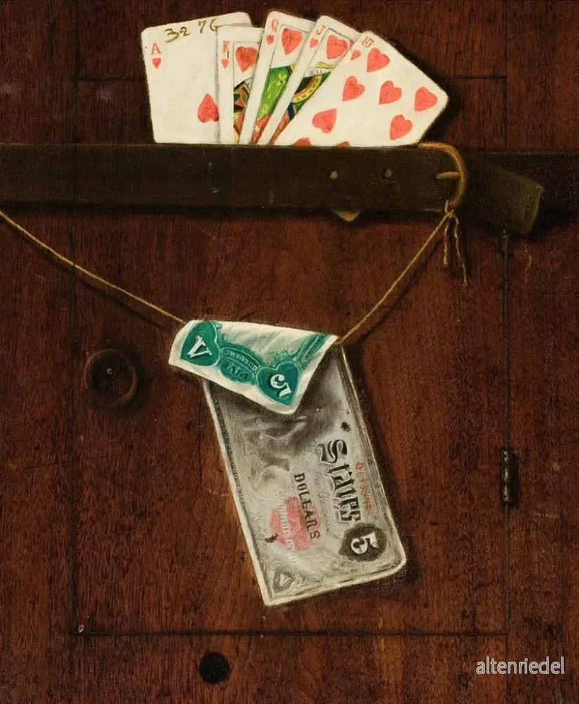 Målning Quinte flush royale och billet de cinq dollars - École Américaine | Konsttryck - Bild 2