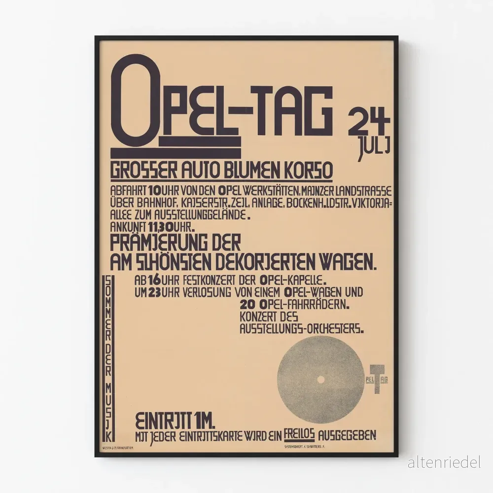 Vintageaffisch Opel-Tag 24 juli - Poster för bilhändelse