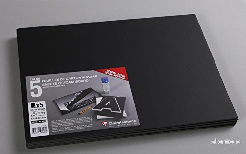 Clairefontaine 193648C förpackning (med 5 skumkartonger, DIN A3 29,7 x 42 cm, mm, syrafri, lätt och fast, lämplig för dekoration, som bildram eller modellering) pack svart 3329681936482