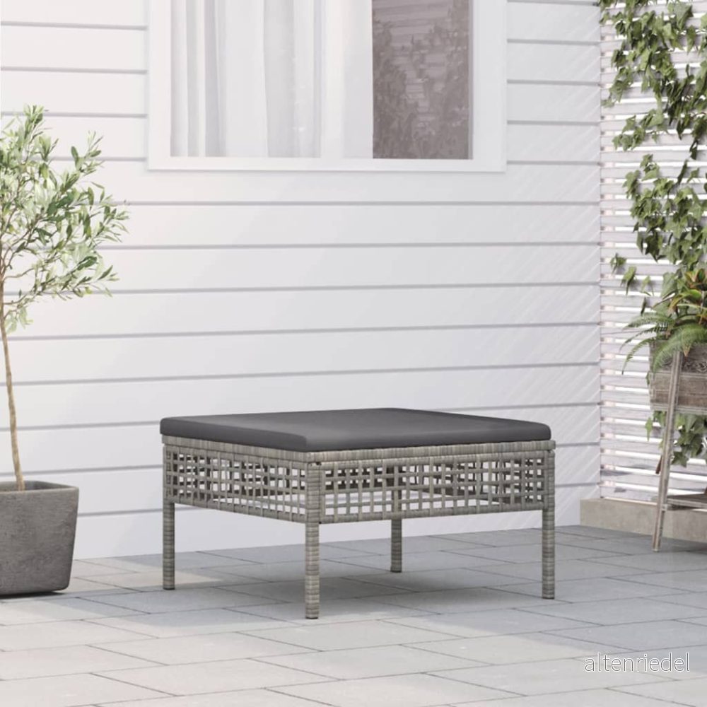 vidaXL fotpall med dyna för trädgården grå konstrotting, trädgård, dyna, utemöbel, fotpallar dynor 8720845777883