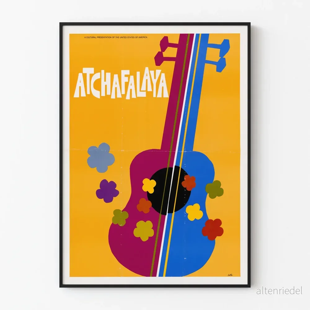 Dekorativ poster Atchafalaya med färggjord gitarr