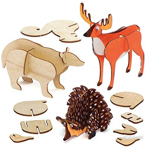 Baker Ross AX196 skogsdjur trähantverk kit paket med 5, trähantverkssatser för barns konst och hantverksprojekt trämålning 5051174107960