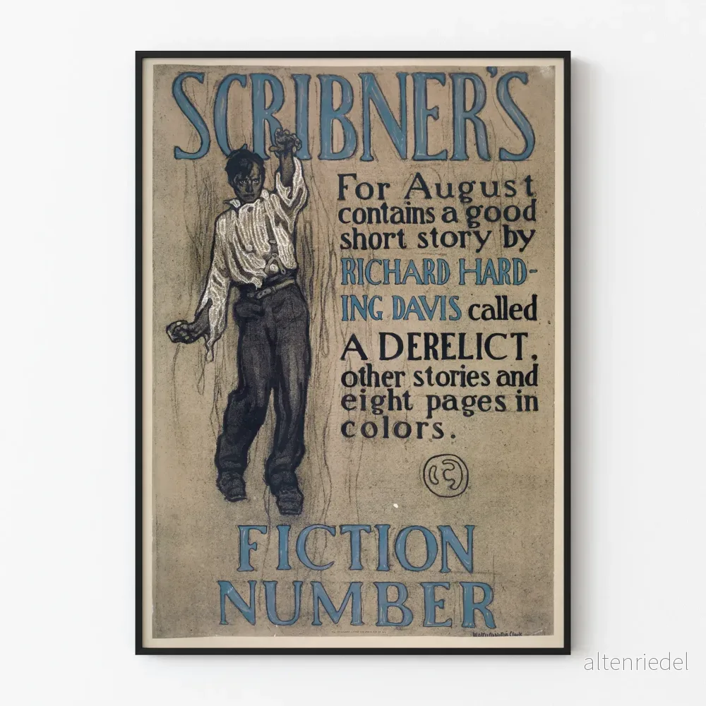 Vintageaffisch Scribner's Fiction Number - Poster för väggdekoration med litterär stil