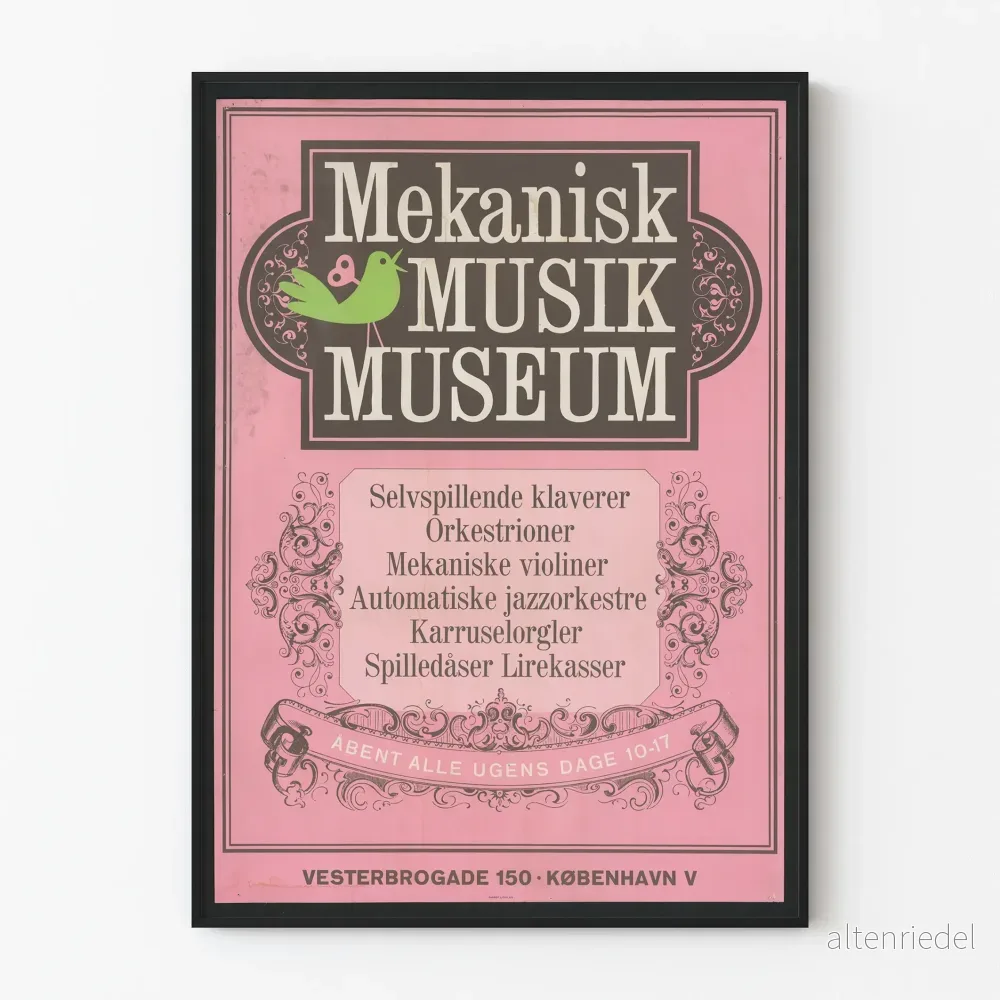 Vintageaffisch från Musikmuseet med mekanisk musik – Retro väggdekoration