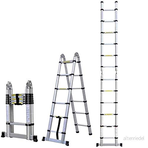 COOCHEER 5 m teleskopisk stege, aluminium hopfällbar 16 halkfria steg, maximal belastning: 150 kg 631064746483