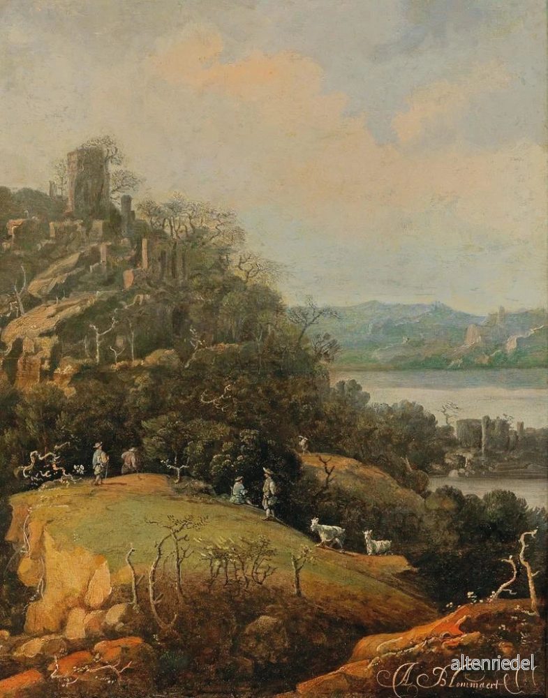Målning av ett flodlandskap med en ruin och personer - Adriaen Bloemaert | Konsttryck - Bild 2