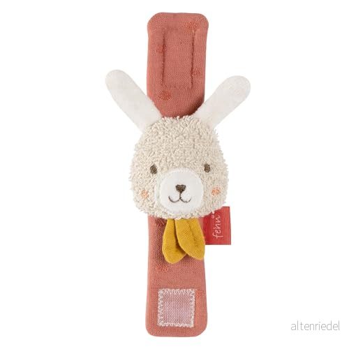 Fehn skallra armband baby fehnnaturleksak Hare motorikleksak greppleksak för skallra, känn gosedjur babyleksak med ekologisk bomull leksaker spädbarn och småbarn från 0+ månader NATUR 4001998048377