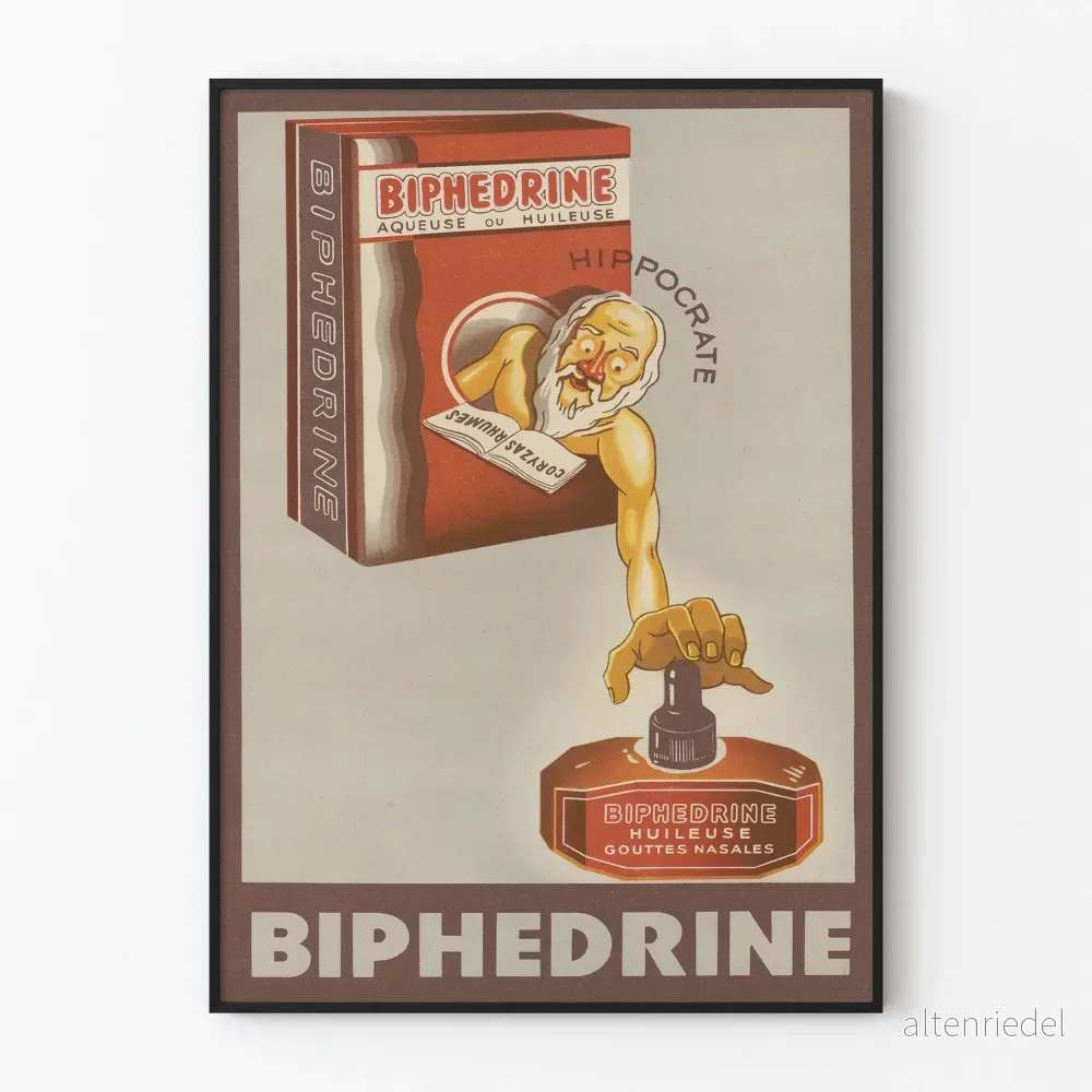 Vintage reklamposter för BIPHEDRINE näsdroppar
