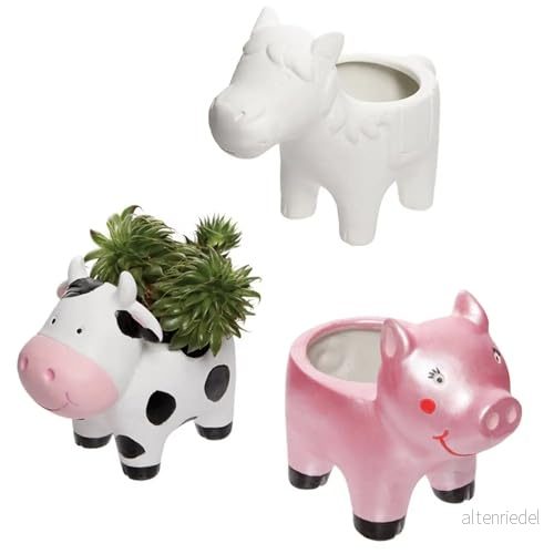 Baker Ross FE548 bondgårdsdjur keramisk blomkruka för målning 3 pack, vit 5051174120495