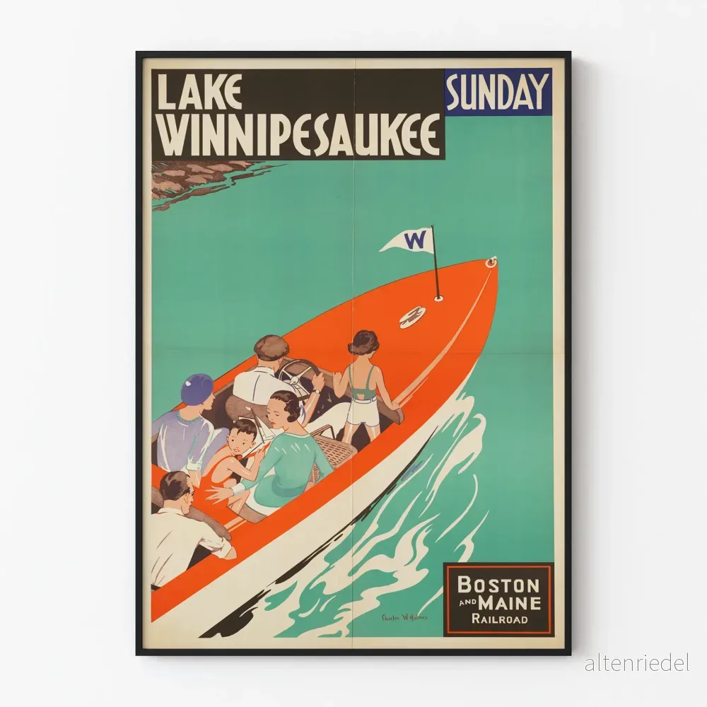 Vintageposter av Lac Winnipesaukee och Boston & Maine Railroad