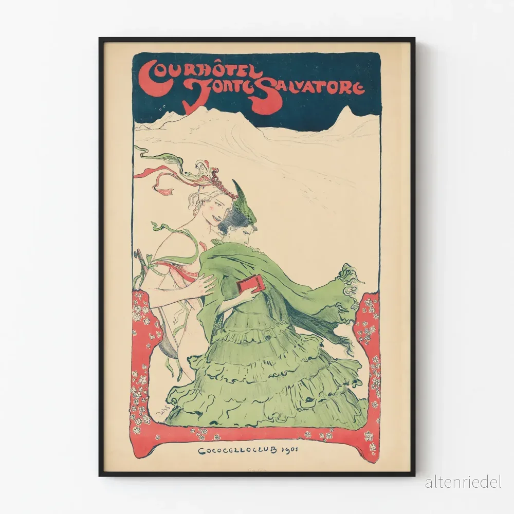 Vintageposter Courhôtel Fonte Salvatore 1901 konstnärlig väggdekoration