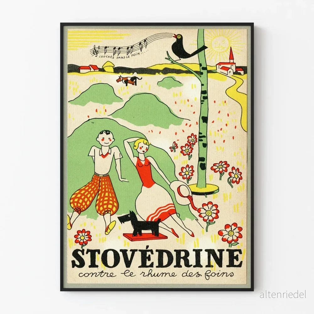 Vintage affisch Stovétrine dekor landsby och natur