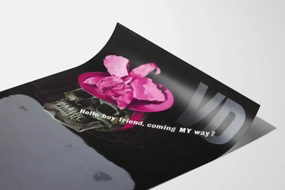 Dekorativ poster med skalle och rosa hatt i popkonststil - Bild 3