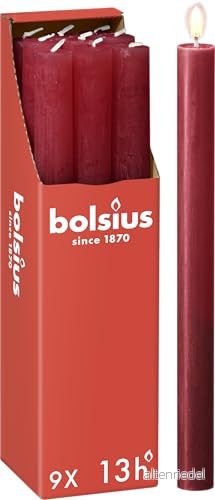 Bolsius Avsmalnande ljuspelare Stakljus Rustikt Röd 9 pack Lång Brinntid På 13 Timmar Hushållsljus Inredning Oparfymerad Naturligt Veganskt Vax 270 x 23 mm 8717847159090