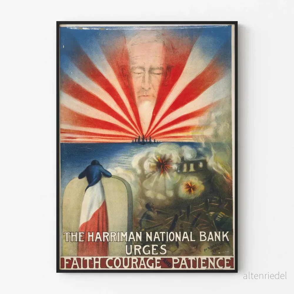 Motivationsposter från Harriman National Bank om tro, mod och tålamod