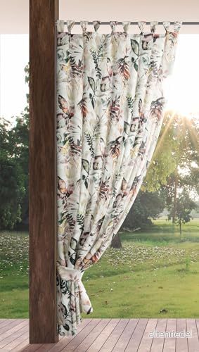 Eurofirany Garden utomhusgardiner med ögla 1 st. Avtagbara slingor, solskydd insynsskydd vindtäta vattentäta gardiner för paviljong terrass pergola, 155 x 240 cm, grått tryck 5903571583086