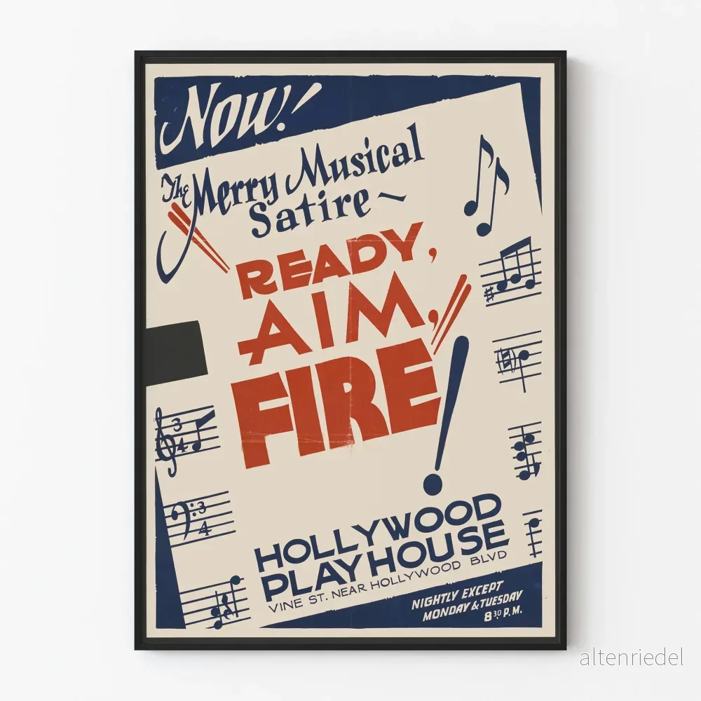 Vintage musikposter Ready Aim Fire väggdekoration