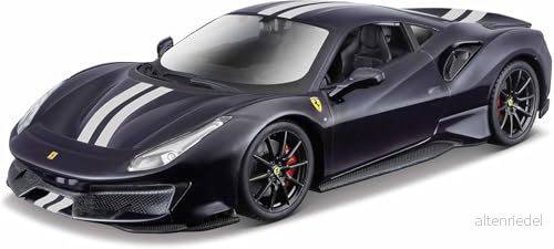 Bburago Ferrari 488 Pista (2018): Modellbil i skala 1:24, Race & Play serien, rörliga dörrar, blå (18 26026B) 4893993002771