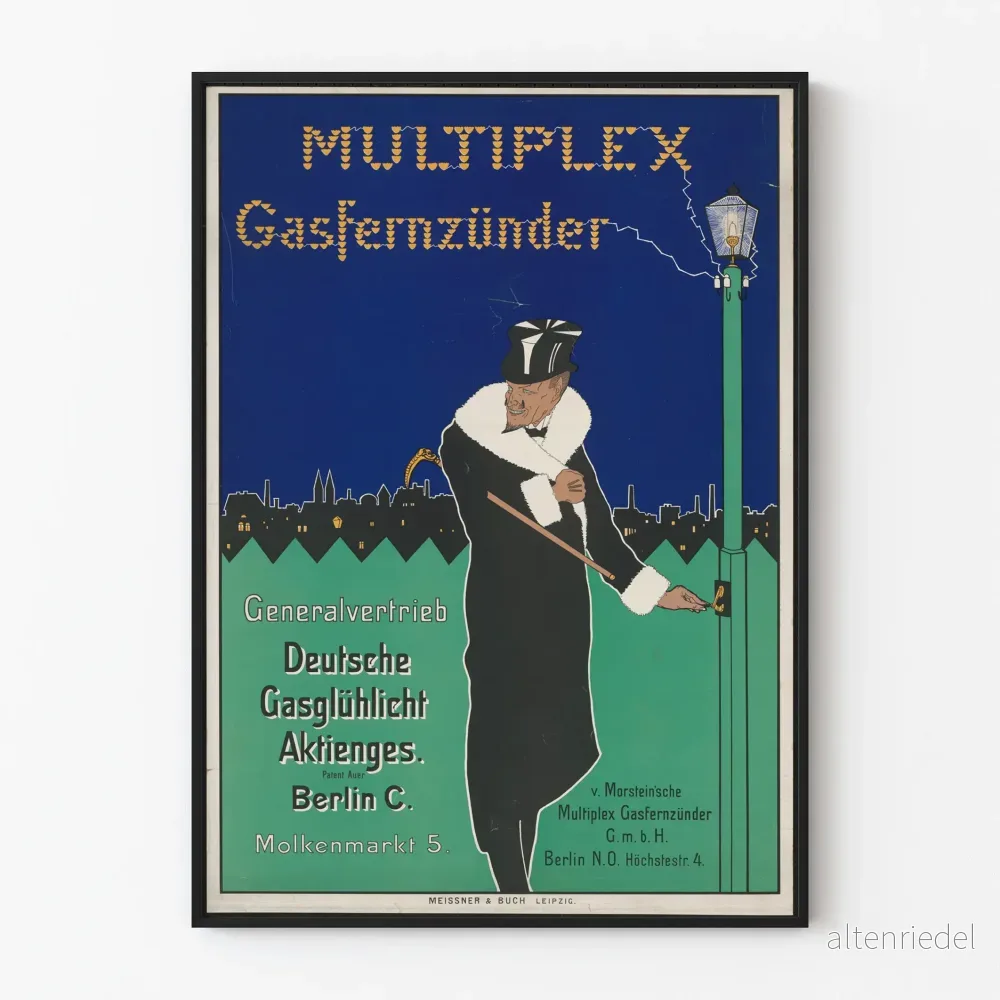 Vintageposter Multiplex Gasfernzünder industriell väggdekoration