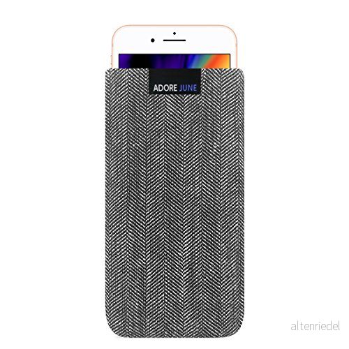 Adore June Affärsväska för Apple iPhone 8 mobiltelefonväska av karakteristiskt fiskbenstyg grå/svart skyddsväska tillbehör med display rengöringseffekt Made in Europe 4260477563712