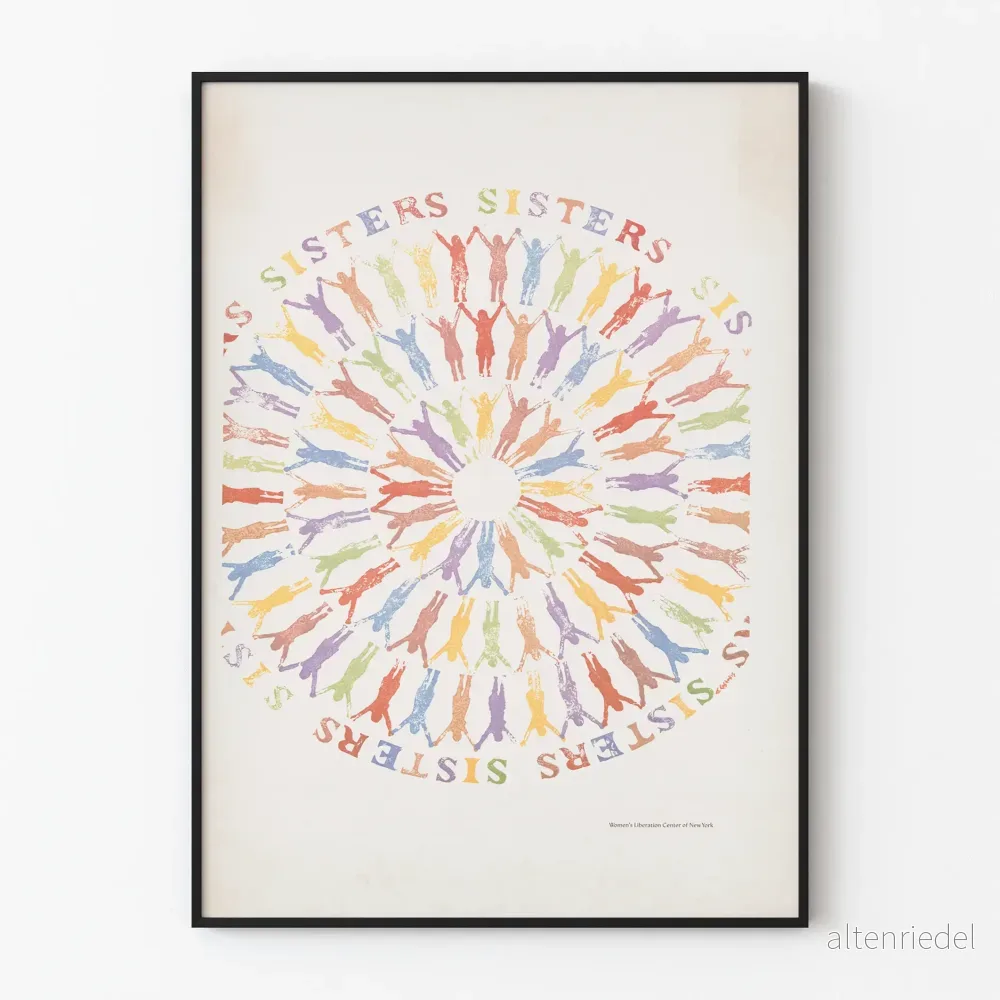 Poster med färgglada systrar och cirklar av kvinnliga figurer