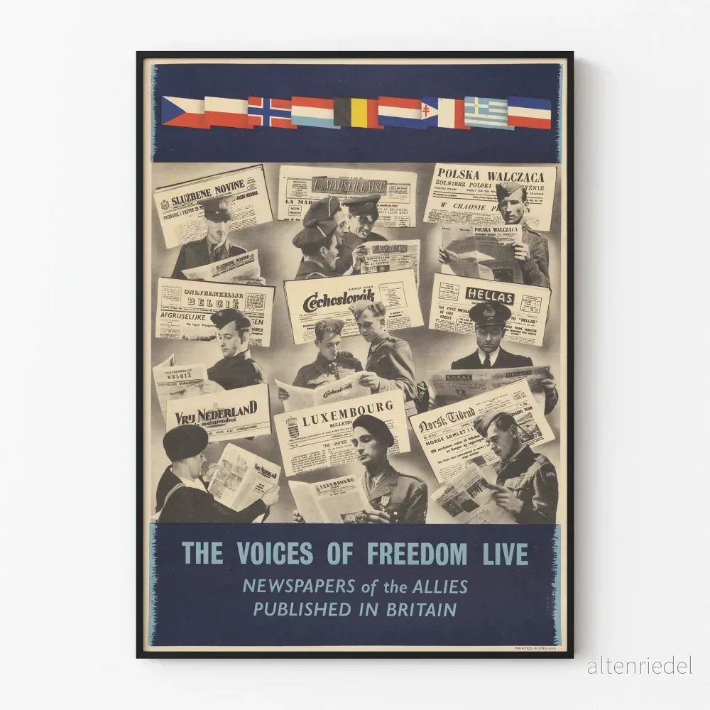 Vintageaffisch med allierade tidningar i Storbritannien