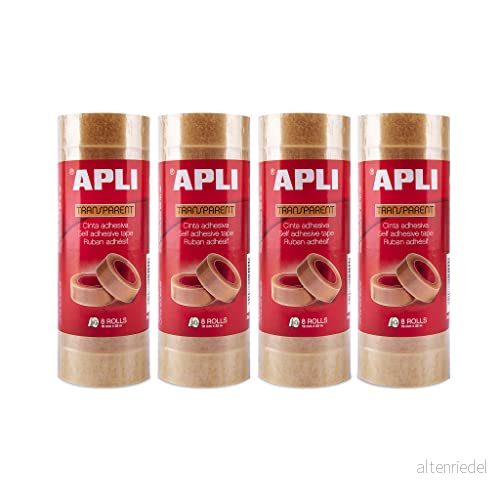 APLI 18961 Förpackning med 32 genomskinliga självhäftande tejp 19 mm x 33 m 4 torn 8 stycken 8410782189619