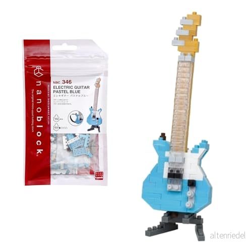 Bandai nanoblock blå elgitarr tegel minifigur byggsats för musikinstrument pixel gitarr NBC346 4972825221389