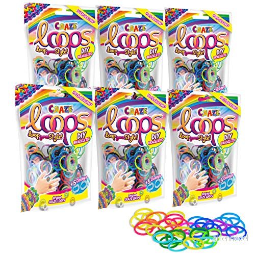 Craze Loop Bag 100 set om 6 Loom band x foliepåse & 30 förslutningar, färgmix, 100% hudvänlig silikon 4059779029503