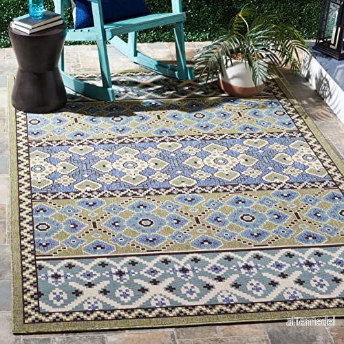 Djärv och ljus rektangulär innermatta, verandakollektion, Ver093, i grön/blå, 122 x 170 cm för vardagsrum, sovrum eller något annat inomhusutrymme av Safavieh. 683726748397