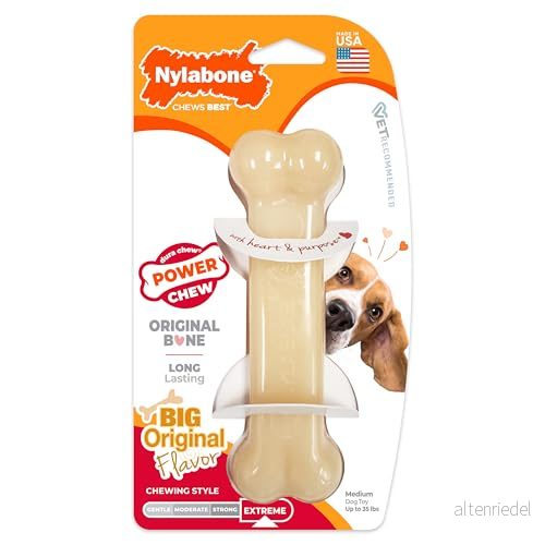 Nylabone Power tugga klassisk ben tuggleksak för hundar, hållbara hundleksaker aggressiva tuggare, original smak, medium/varg upp till 15,9 kg. (1 styck) 18214001034