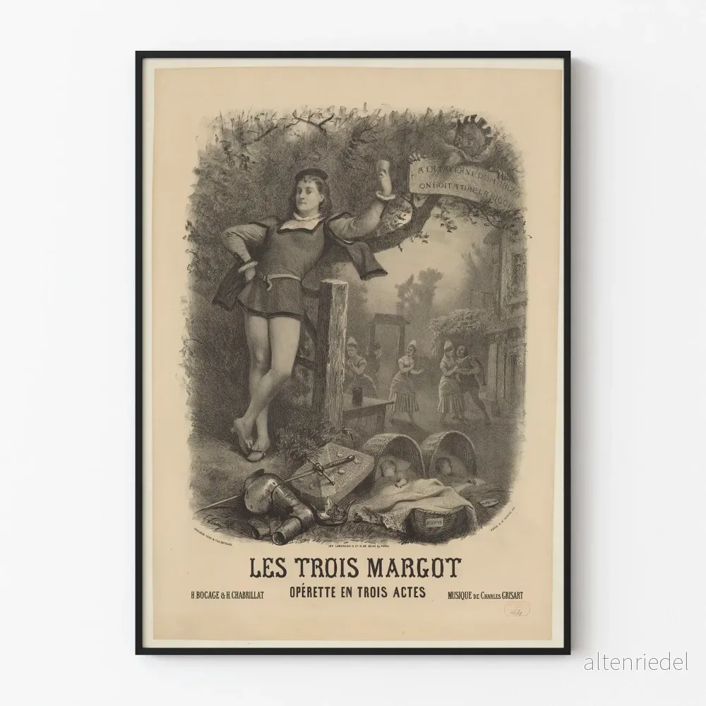 Vintageposter Les Trois Margot - Klassisk konstnärs väggdekoration