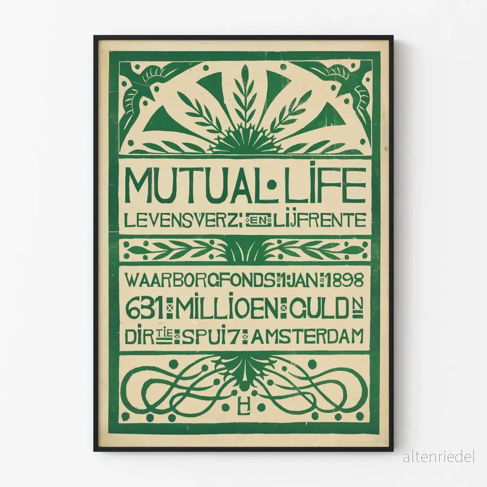 Vintageaffisch Mutual Life Lijfrente Amsterdam 1898
