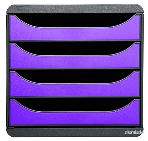 Exacompta Ref 310720D BIG BOX skrivbordslåda set 4 x 55 mm lådor, lämplig för A4+ dokument, 347 278 267 mm, 100% återvunnen plast svart/lila 9002493422247