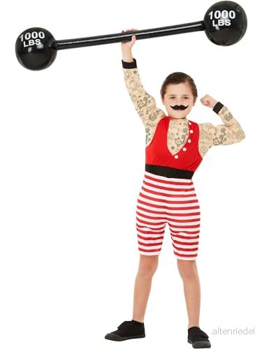 Deluxe Strong Boy Costume, Multi Coloured, with Short Jumpsuit & Moustache (S) 5020570540534
