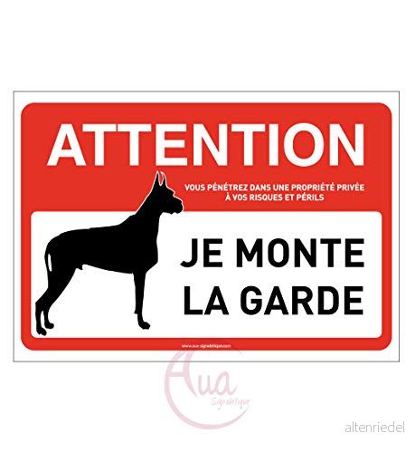 AUA SIGNALETIQUE Hund uppmärksamhet skyltar: I Monte the Guard 420 x 300 mm, vinyllim 3666180026826