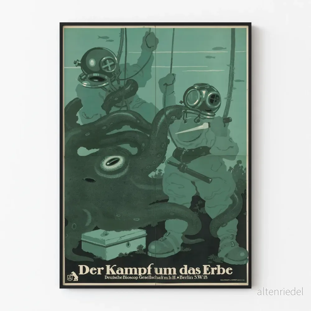 Vintage poster för dykning under vatten och bläckfisk