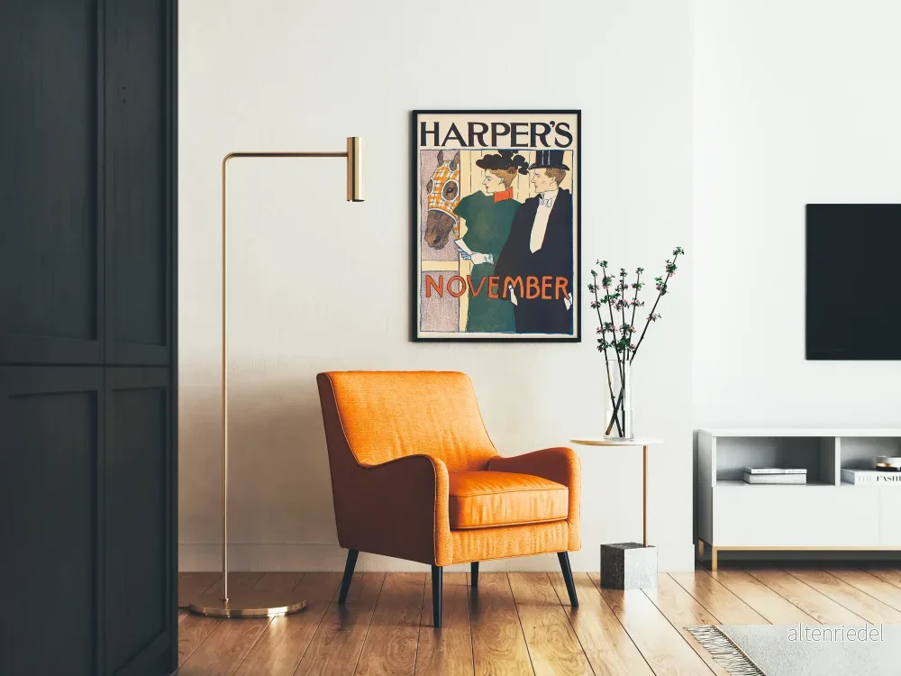 Harper's november vintage poster med häst och elegant par - Bild 2