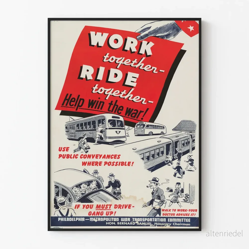 Vintageposter Work Together Ride Together - Retro väggdekoration