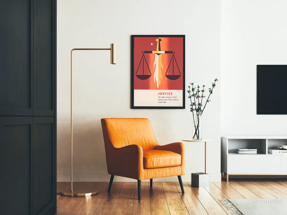 Plakat Illustration av rättvisans balans i flammor - Bild 2