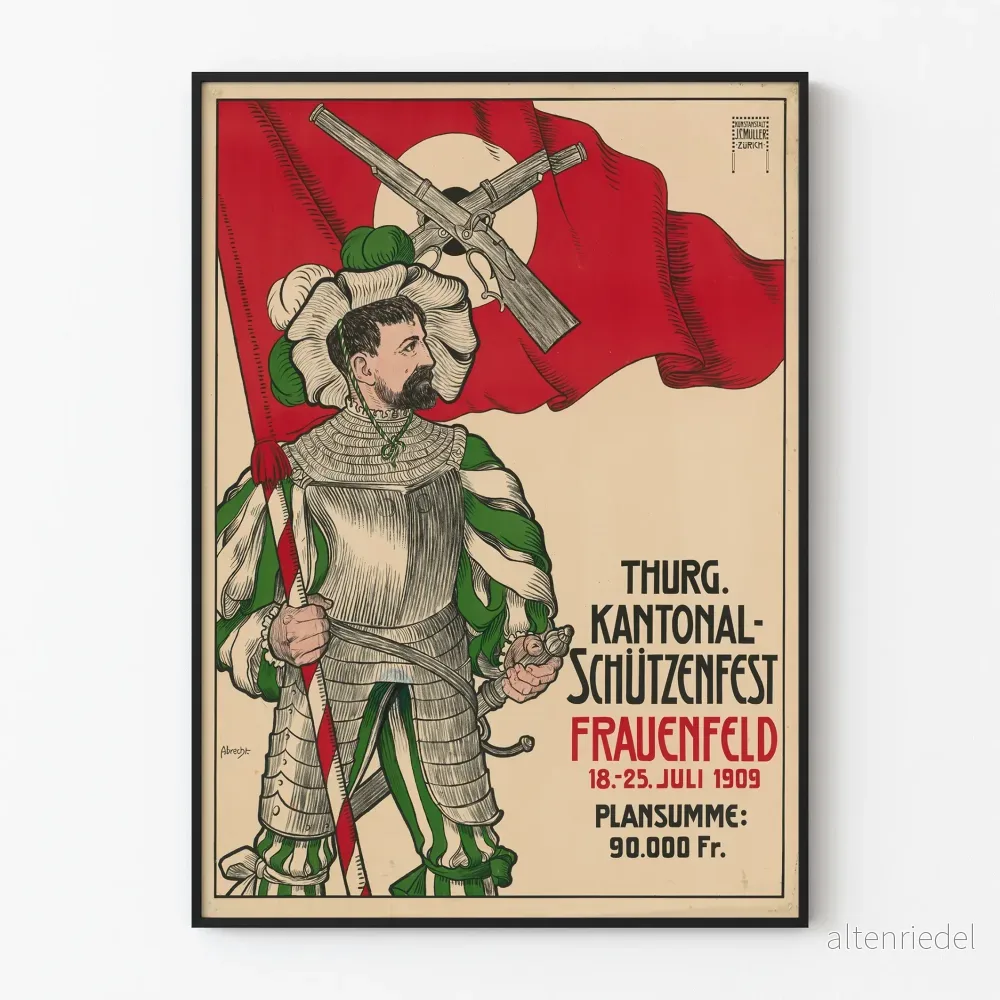 Vintageposter Thurgau Kantonal Schützenfest Frauenfeld 1909 Vintageposter Thurgau Kantonal Schützenfest Frauenfeld 1909
