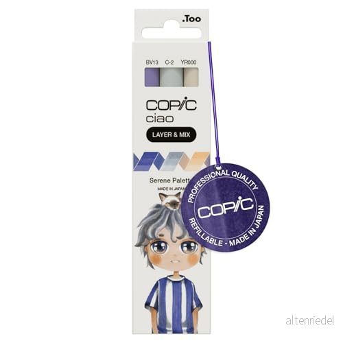 COPIC Ciao lager & mix uppsättning med 3 pennor, lugna palettmarkörer, konst, hantverksfärg, grafik, överstrykningspennor, design, anime manga 4013695266817