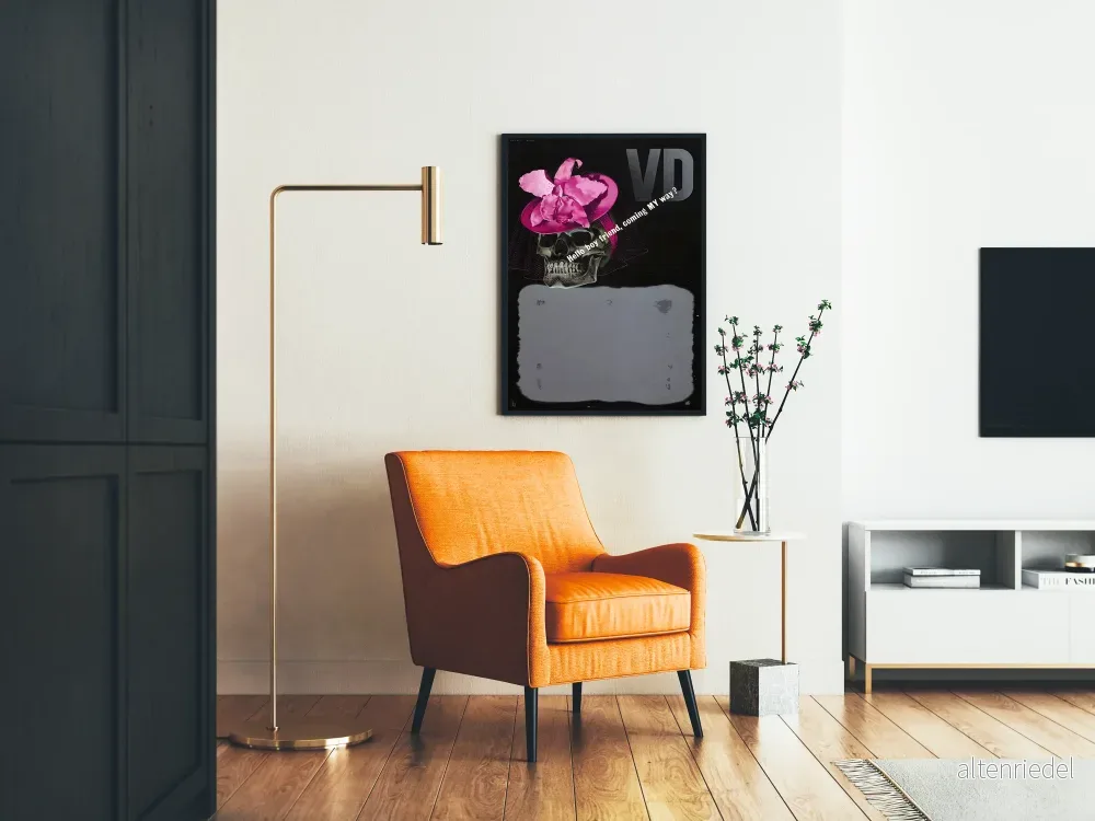 Dekorativ poster med skalle och rosa hatt i popkonststil - Bild 2