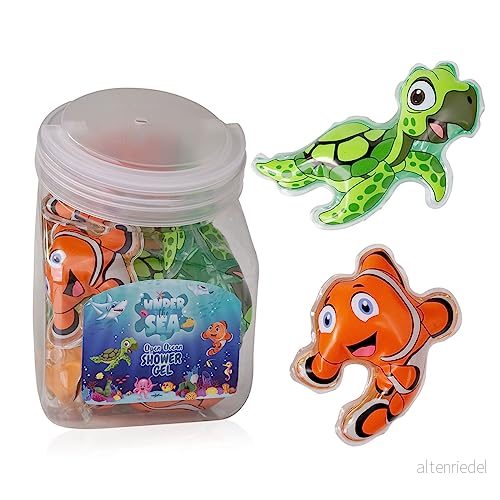 accentra mini duschtvål "Under havet" stor förpackning perfekt som present till barnfödelsedagskalas, lotterivinster eller adventskalenderfyllning godisburk med 24 x 50 ml, 2 motiv/dofter 4015953675171
